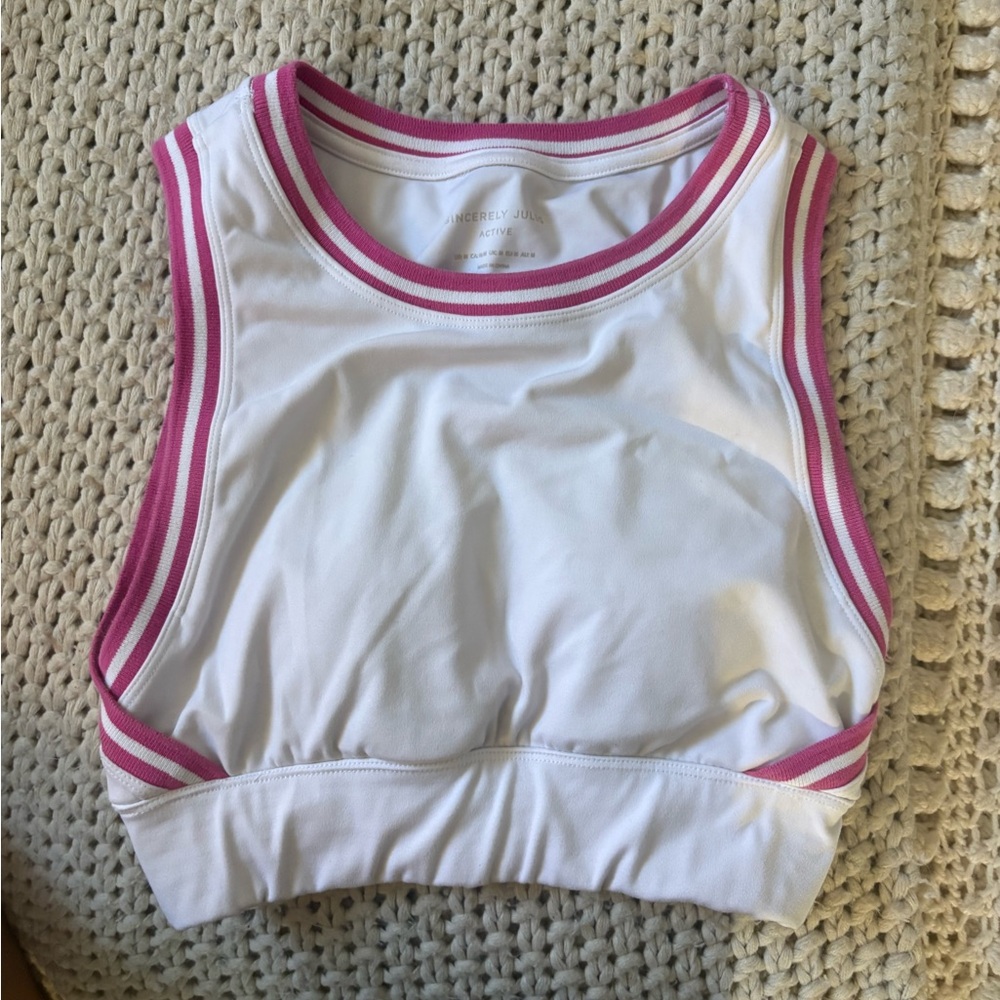 Sincerely Jules White Crop Tank with Pink Trim